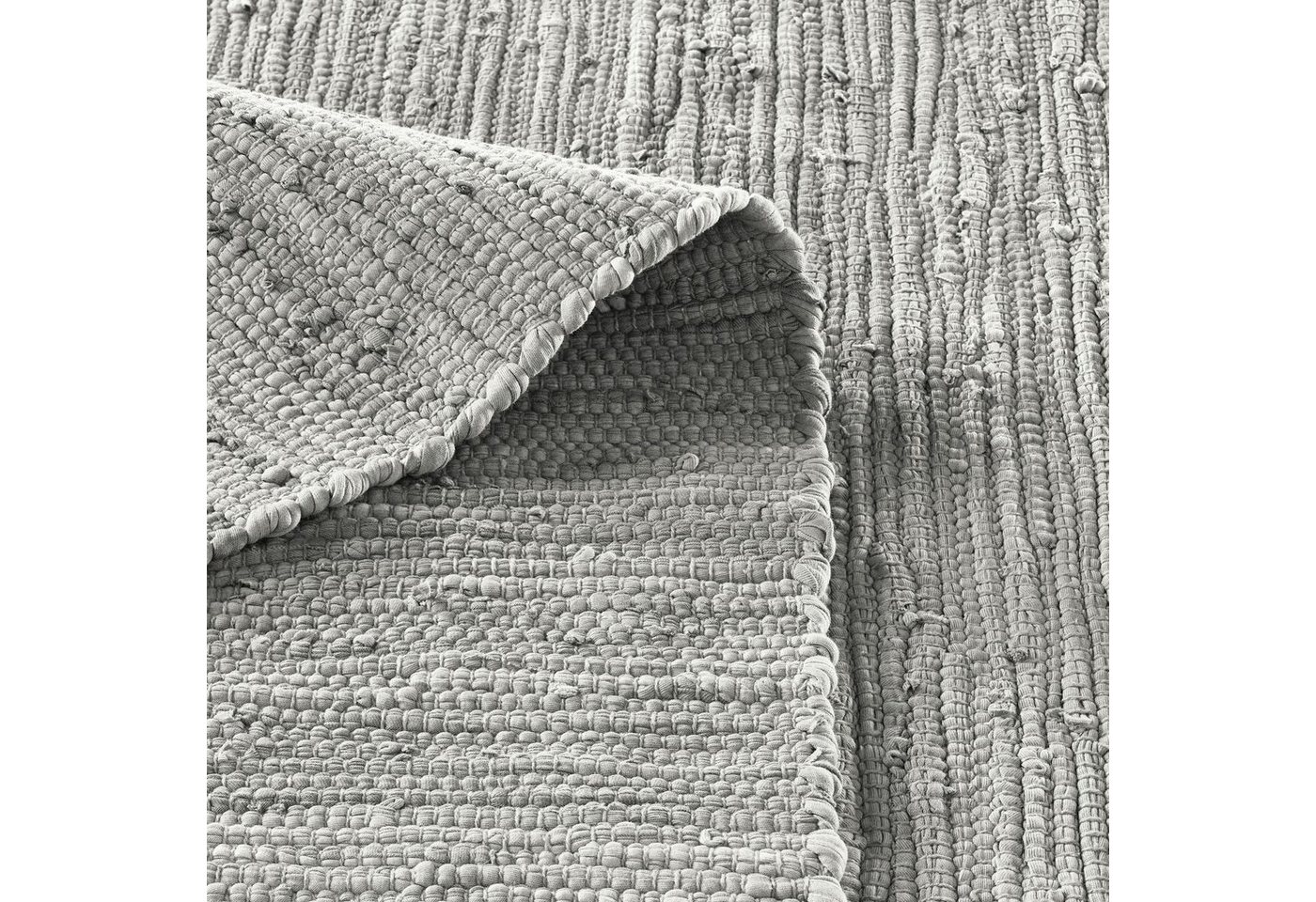 TaCa Home Teppich Handweb Flicken-Teppich Fleckerl, rechteckig, Höhe: 5 mm, Grau - 70 x 140 cm – Bild 4 von 5