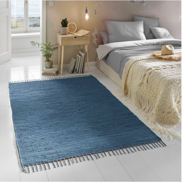 TaCa Home Teppich Handweb Flicken-Teppich Fleckerl, rechteckig, Höhe: 5 mm, Blau - 60 x 120 cm