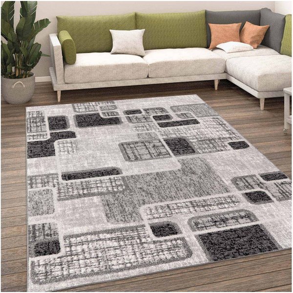 TaCa Home Teppich Moderner Designer Teppich Retro, rechteckig, Höhe: 13 mm, Wohnzimmer Schlafzimmer Esszimmer, Grau-56 - 80 x 150 cm
