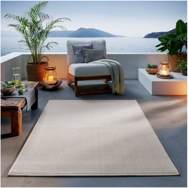 TaCa Home Teppich Outdoor & Indoor Teppich, rechteckig, Höhe: 7 mm, Terrasse Balkon Garten Wohnzimmer Bad Küche, Creme - 80 x 150 cm