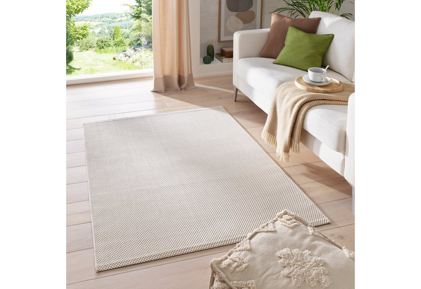 TaCa Home Teppich Outdoor & Indoor Teppich, rechteckig, Höhe: 7 mm, Terrasse Balkon Garten Wohnzimmer Bad Küche, Creme - 80 x 150 cm – Bild 2 von 5