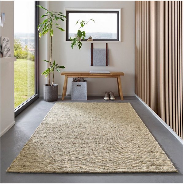 TaCa Home Wollteppich Gewalkter Handweb Woll-Teppich, rechteckig, Höhe: 13 mm, Natur Meliert - 70 x 130 cm