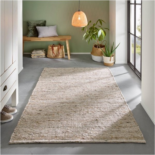 TaCa Home Wollteppich Gewalkter Handweb Woll-Teppich, rechteckig, Höhe: 10 mm, Sand - 60 x 120 cm