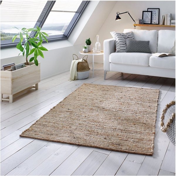 TaCa Home Wollteppich Handweb Woll-Teppich Neuseeland, rechteckig, Höhe: 10 mm, Sand Multi - 70 x 240 cm
