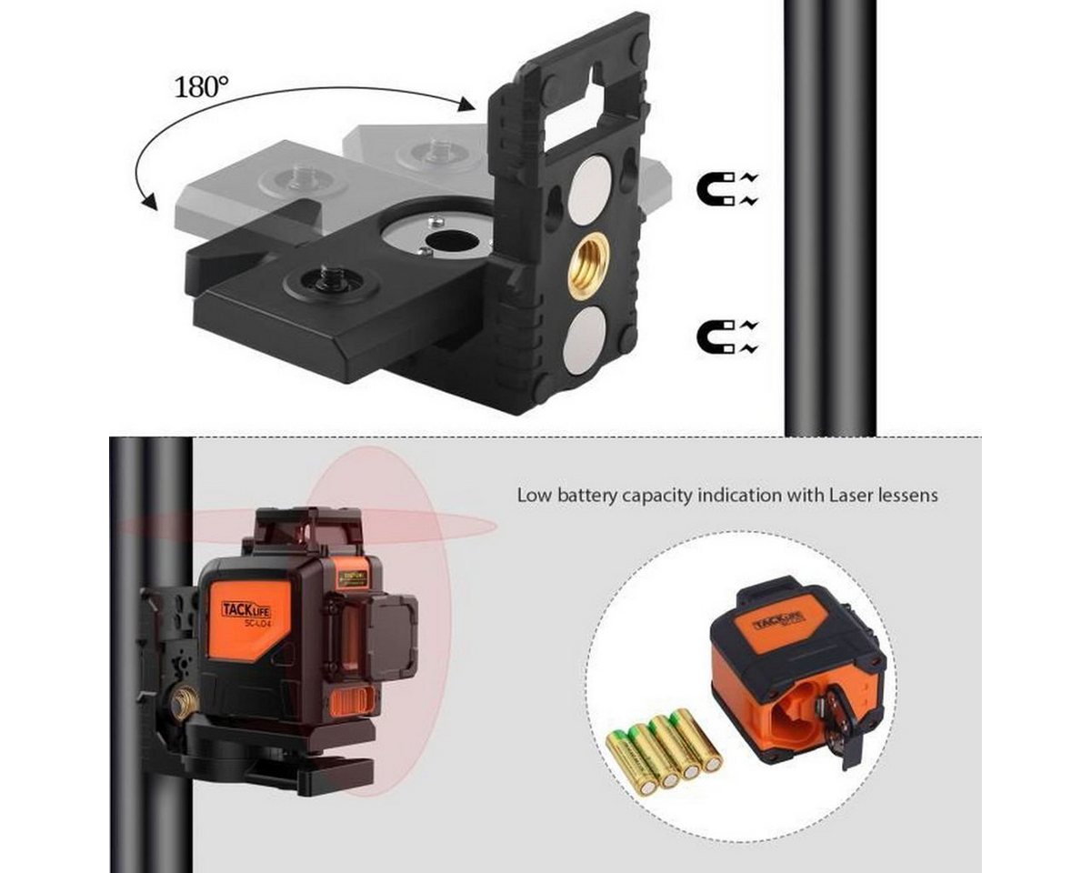 TACKLIFE Kreuzlinienlaser, 360° 30m Kreuzlinienlaser ± 3 mm/10 m² – Bild 4 von 4