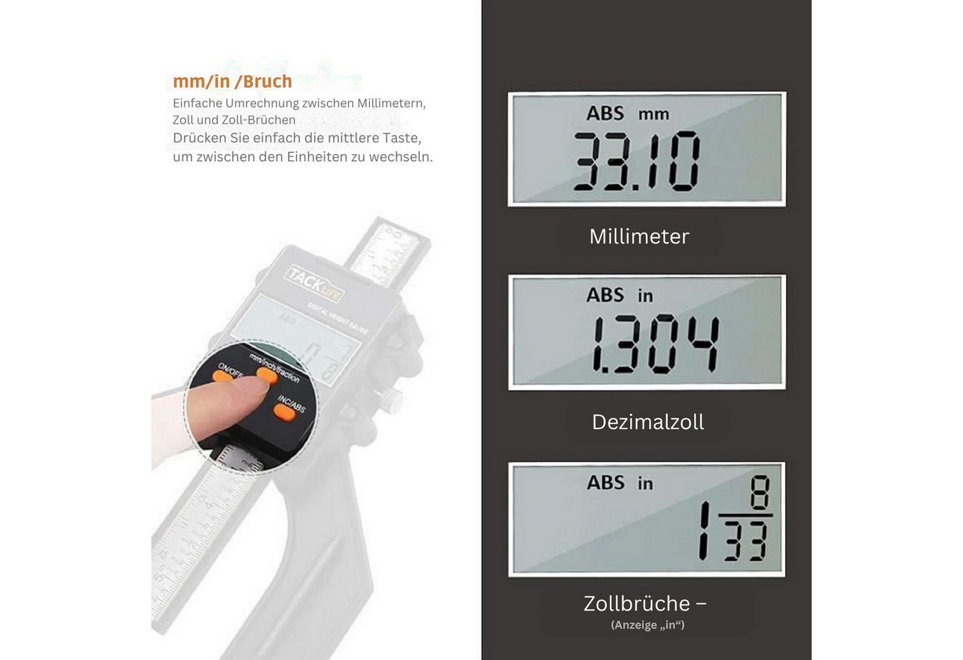 TACKLIFE Messschieber 80mm Digital Tiefenmesser mit LCD Digitalanzeige – Bild 3 von 5