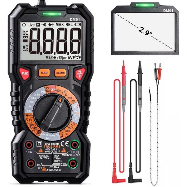 TACKLIFE Multimeter, Digital Spannungsprüfer TRMS 6000 Counts LED Anzeige
