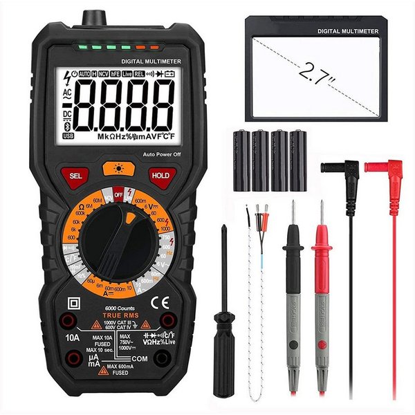 TACKLIFE Multimeter Digital Multimeter Strommessgerät mit 6000 Counts, (Batterie nicht beigfügt)