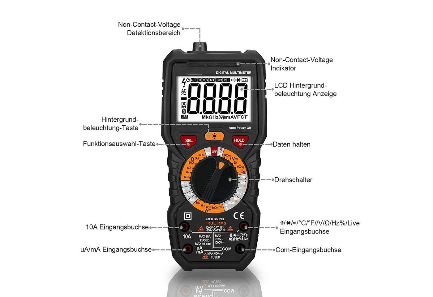 TACKLIFE Multimeter Digital Multimeter Strommessgerät mit 6000 Counts, (Batterie nicht beigfügt) – Bild 3 von 5