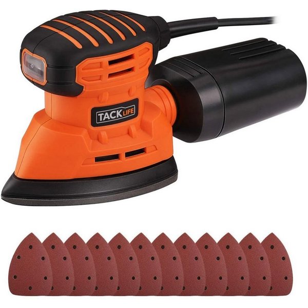 TACKLIFE Multischleifer, 130W 12000RPM mit 12 Schleifpapieren, 3m Netzkabel