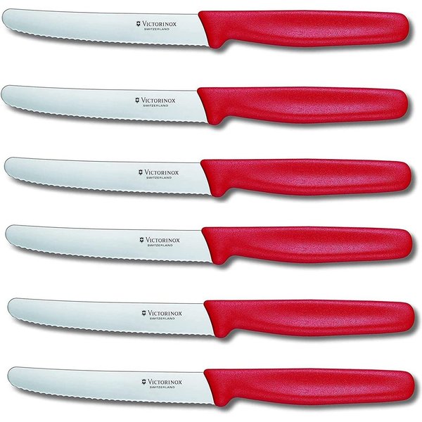 Victorinox Tafelmesser Victorinox Tafelmesser Set mit Wellenschliff, 6 Stück, Rot Standardgriff, ideal für den täglichen Gebrauch