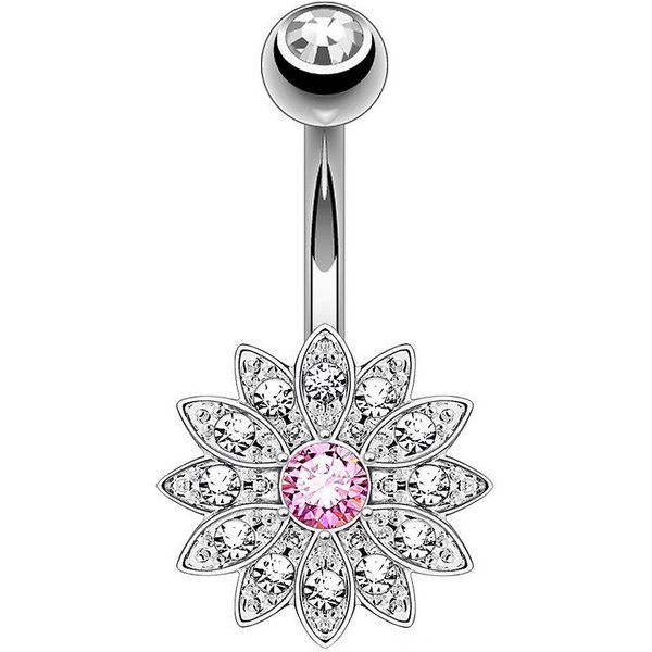 Taffstyle Bauchnabelpiercing Banane Piercing Bauchpiercing Chirurgenstahl Kristall Blume (Eleganter Blütenanhänger mit Zirkonia Kristallen und Kugelverschluss)