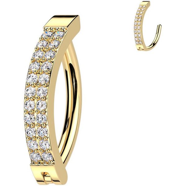 Taffstyle Bauchnabelpiercing Bauchpiercing Banane Clicker Scharnier Top Down Doppel Kristall Reihe (Bauchpiercing Banane Klicker Piercing mit Scharnier und funk