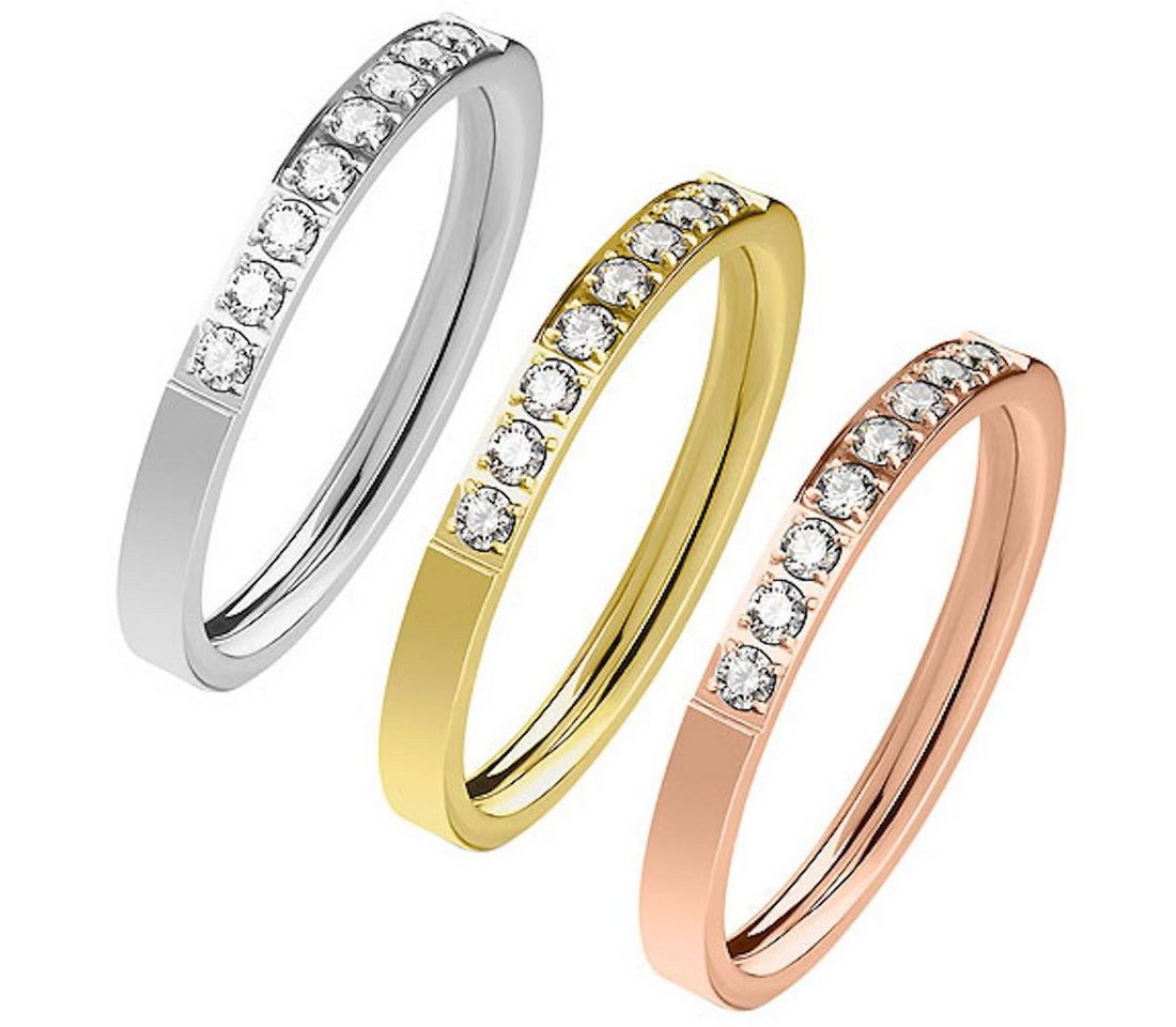 Taffstyle Fingerring Damen Verlobungsring Ehering mit Kristallen elegant filigran glänzend (Feiner Damenring mit funkelnden Kristallen in Roségold Gold oder Sil – Bild 2 von 3