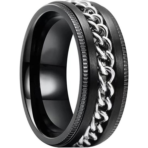 Taffstyle Fingerring Ring Spinner bewegliche Kette Schwarz Silber