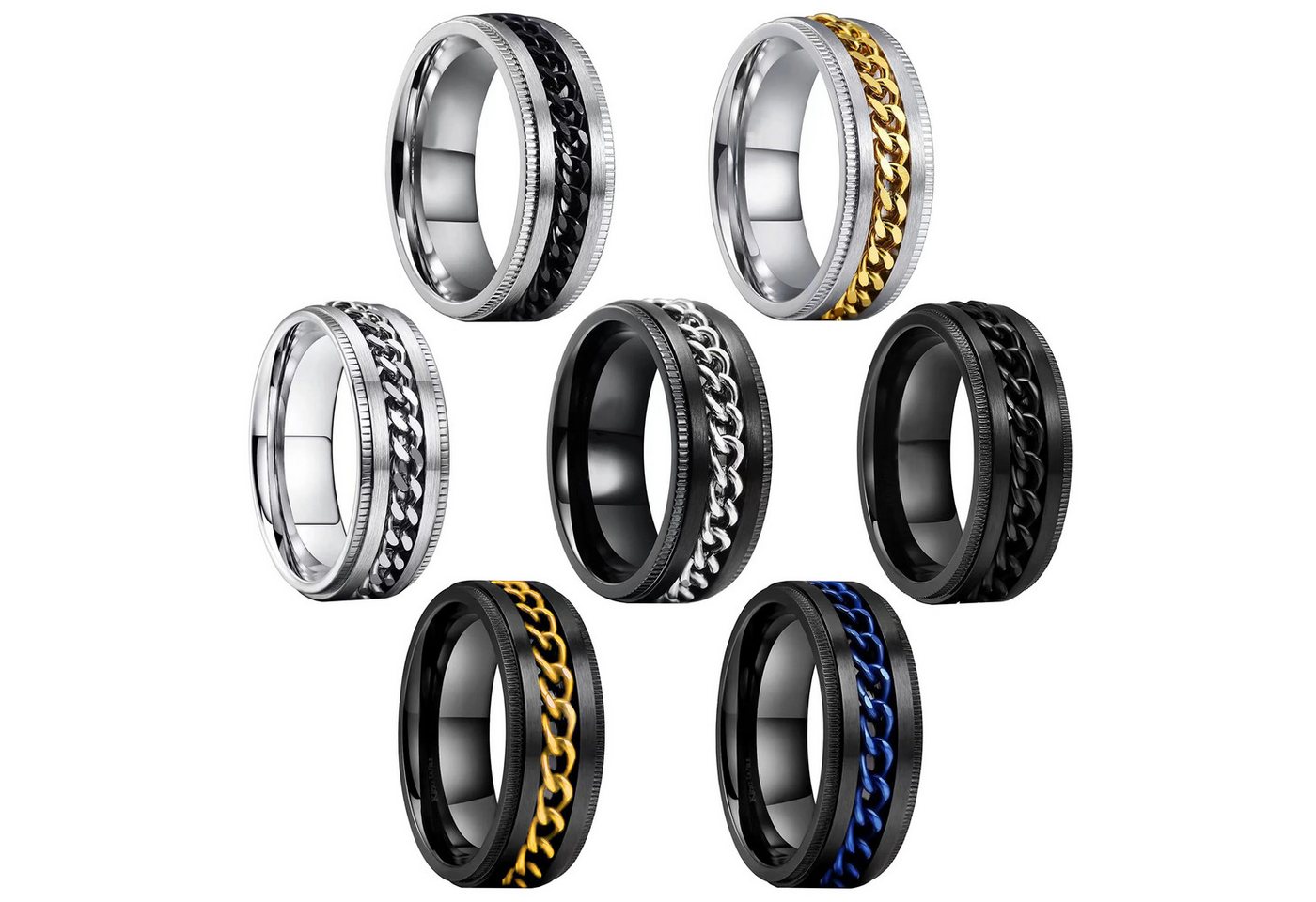 Taffstyle Fingerring Ring Spinner bewegliche Kette Silber Gold Größe 60 (19.1) (Bandring Biker Schmuck Geschenke für Männer Herren), Edelstahl spinning Drehring – Bild 2 von 2