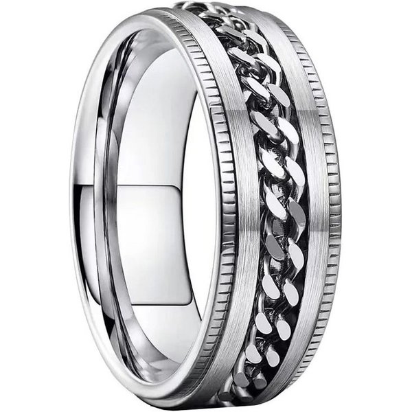Taffstyle Fingerring Ring Spinner bewegliche Kette Silber Silber Größe 70 (22.3) (Bandring Biker Schmuck Geschenke für Männer Herren), Edelstahl spinning Drehri