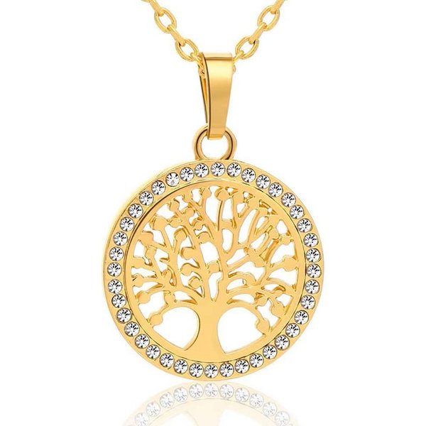 Taffstyle Kette mit Anhänger Halskette mit Lebensbaum Zirkonia Anhänger Tree of Life Schmuck (Filigrane Lebensbaum Halskette mit Kristallbesatz und verstellbare