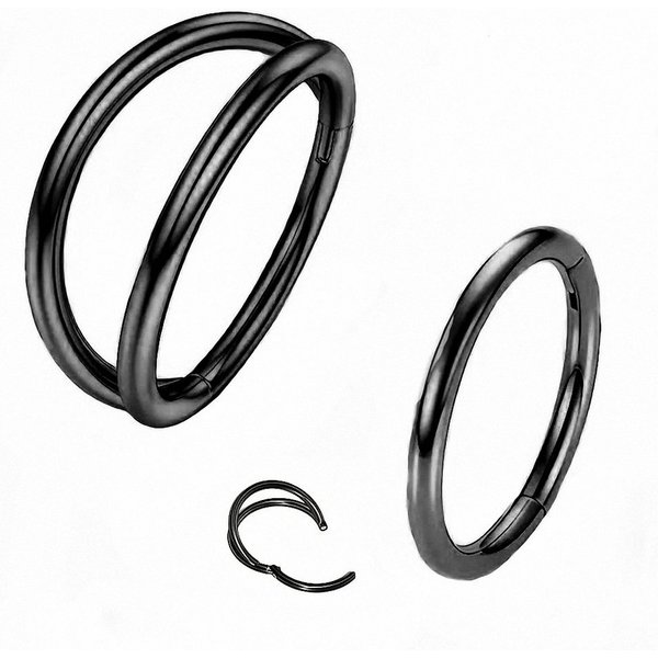 Taffstyle Nasenpiercing 2er Set Septum Piercing Helix Daith Ohr Doppel Ring Scharnier Clicker (Universelles Piercing-Set mit Scharnier Clickverschluss aus Chiru