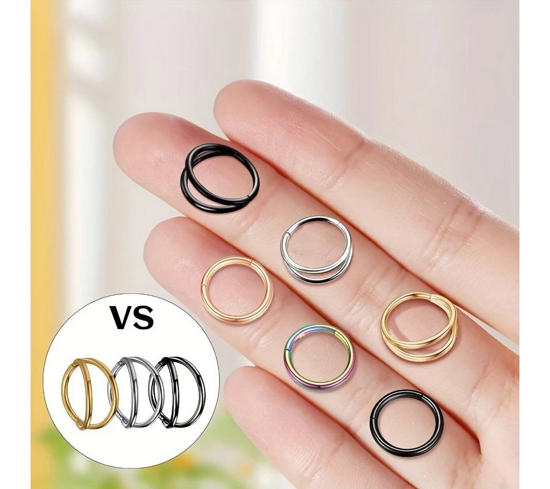 Taffstyle Nasenpiercing 2er Set Septum Piercing Helix Daith Ohr Doppel Ring Scharnier Clicker (Universelles Piercing-Set mit Scharnier Clickverschluss aus Chiru – Bild 3 von 5