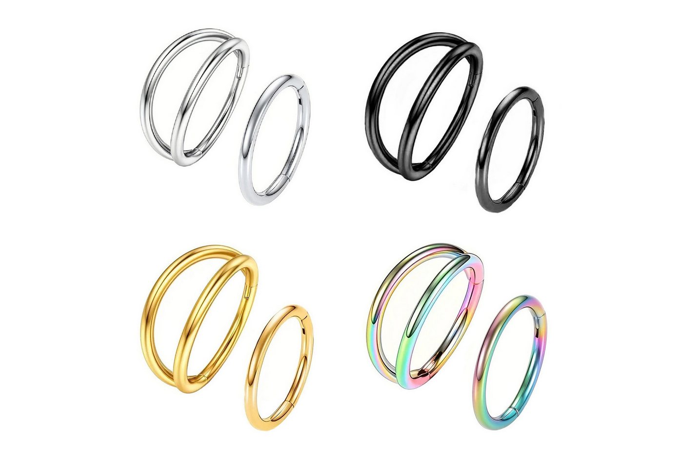 Taffstyle Nasenpiercing 2er Set Septum Piercing Helix Daith Ohr Doppel Ring Scharnier Clicker (Universelles Piercing-Set mit Scharnier Clickverschluss aus Chiru – Bild 5 von 5