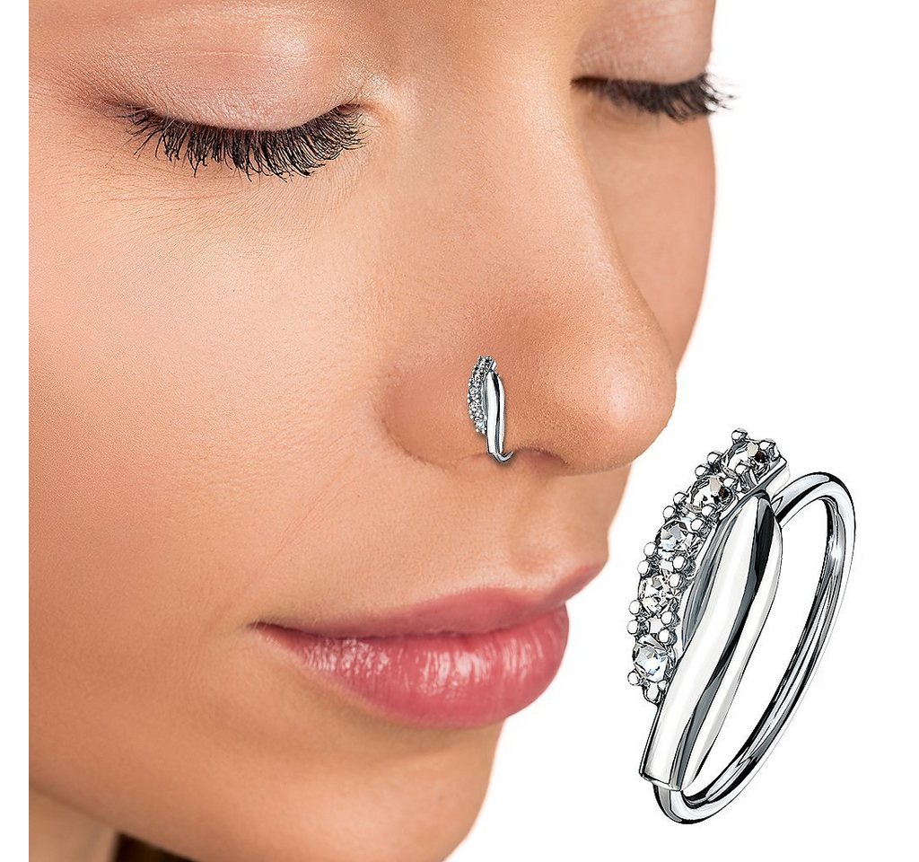Taffstyle Nasenpiercing Helix Tragus Ohr Piercing Biegbar filigraner Ring mit Kristallen, Ring Zirkonia Glitzer Kristallen Septum Nase Lippe Nasenring Knorpel – Bild 2 von 3