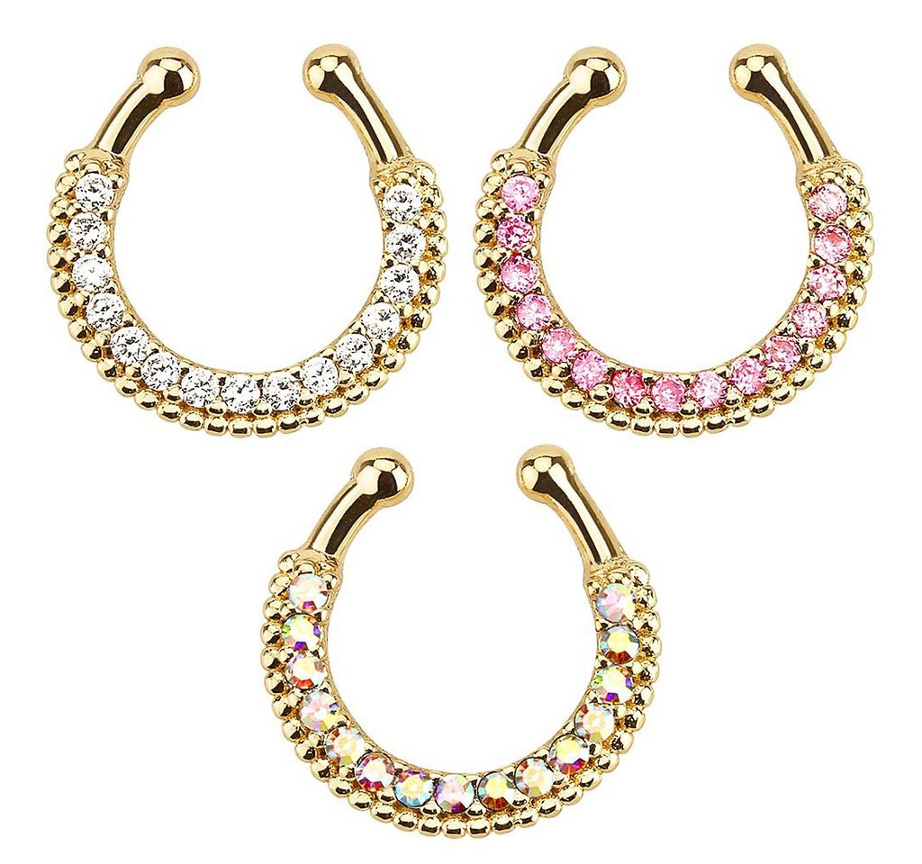 Taffstyle Nasenpiercing Piercing Septum Clicker Ring Strass Kristall, Fake Nase Lippe Ohr Helix Tragus Schild Clicker Ring Strass Kristall – Bild 2 von 3