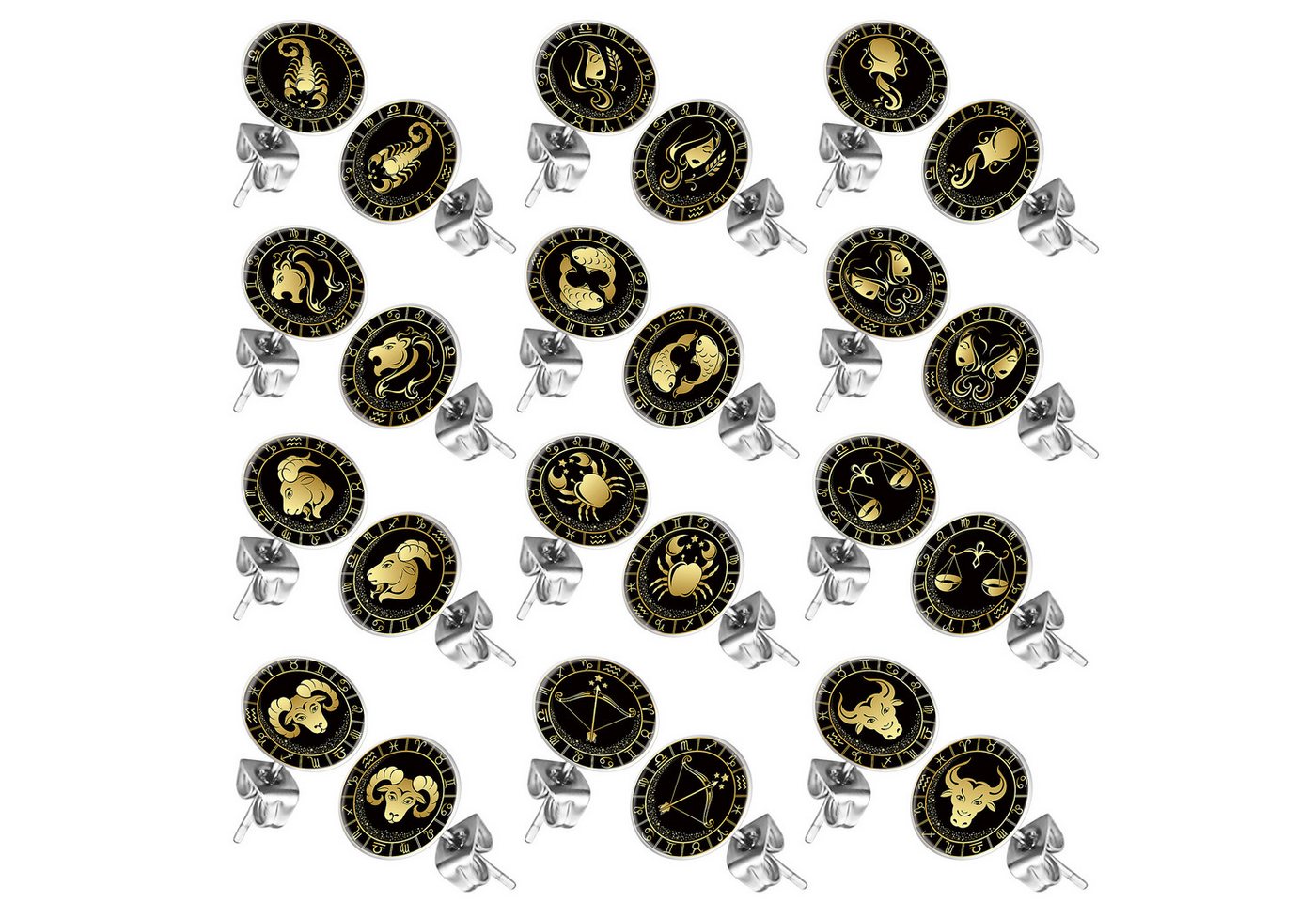 Taffstyle Ohrstecker-Set Ohrringe Sternzeichen Tierkreiszeichen Ohrstecker Motiv Chirurgenstahl (Runde Sternzeichen Ohrstecker für Damen und Herren in 12 Motive – Bild 2 von 3