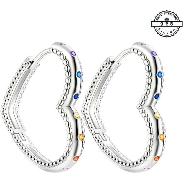 Taffstyle Paar Creolen Herz Creolen 925 Sterling Silber Ohrringe kleine bunte Kristalle (Romantische Herzcreolen mit bunten Kristallen perfekt als Geschenkidee 