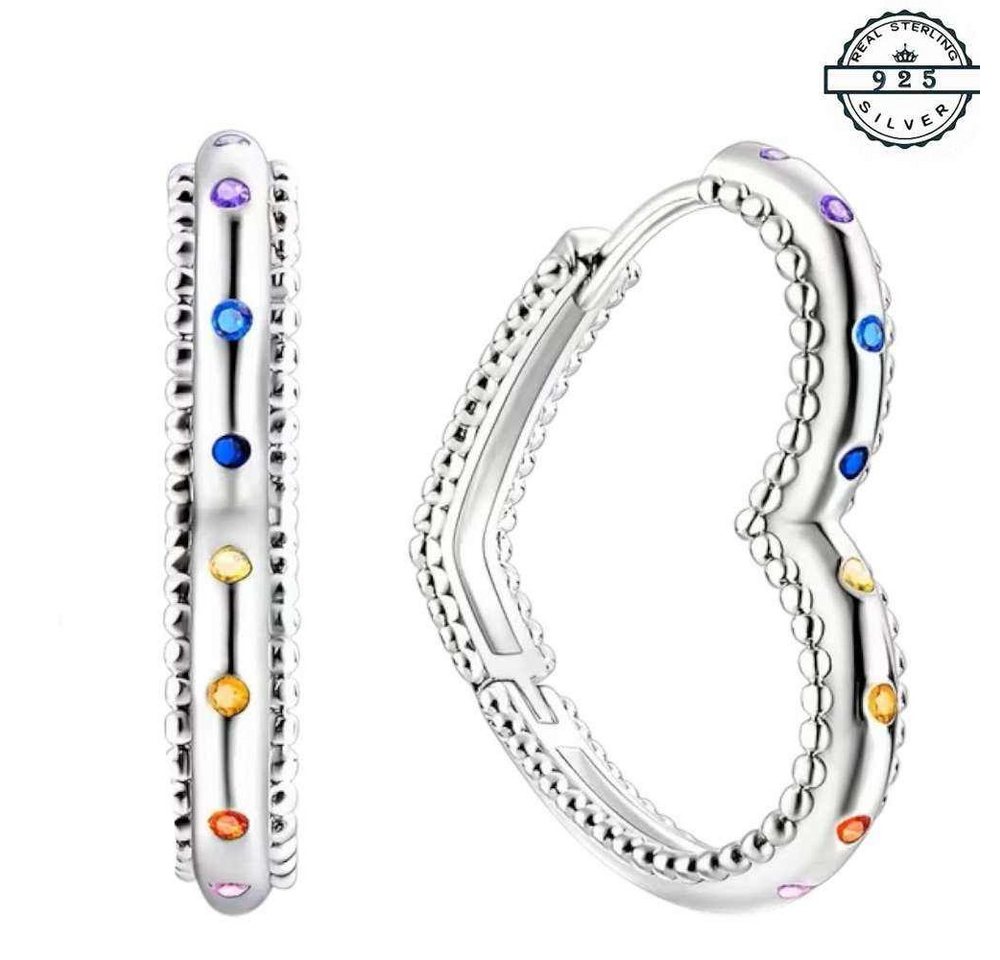 Taffstyle Paar Creolen Herz Creolen 925 Sterling Silber Ohrringe kleine bunte Kristalle (Romantische Herzcreolen mit bunten Kristallen perfekt als Geschenkidee  – Bild 2 von 5