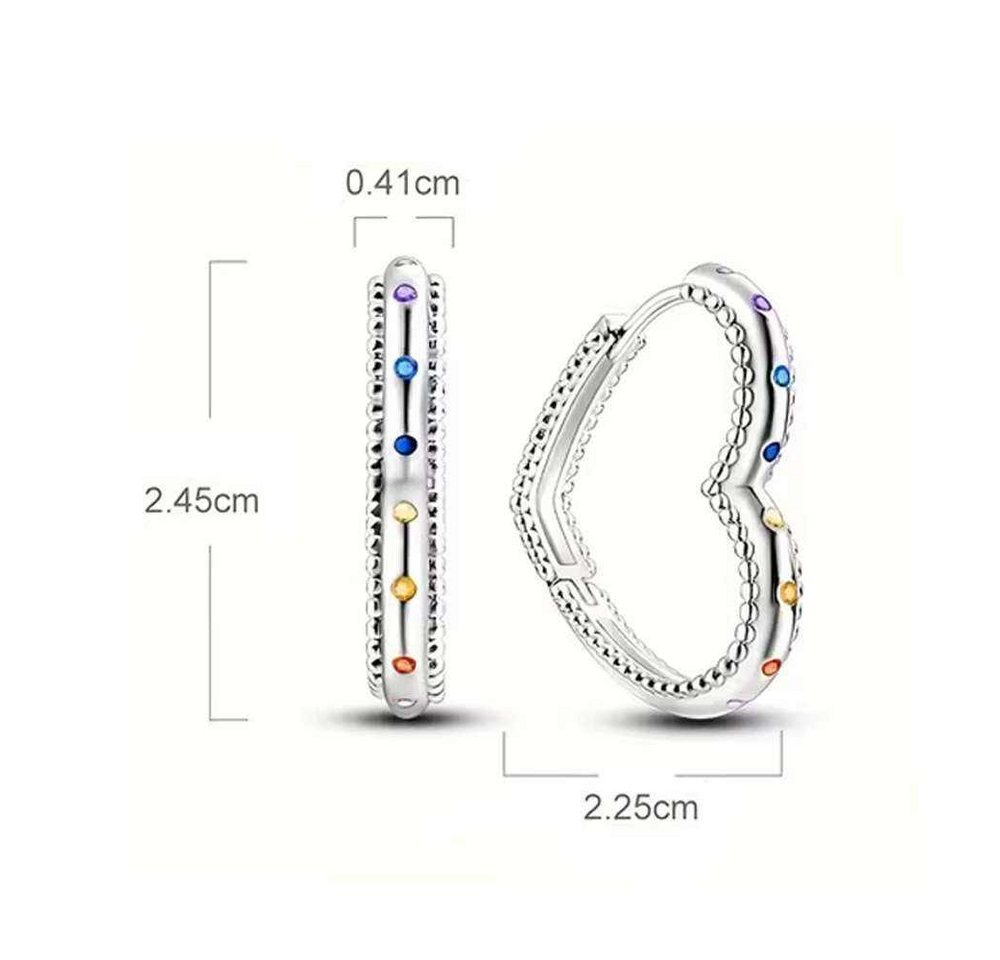 Taffstyle Paar Creolen Herz Creolen 925 Sterling Silber Ohrringe kleine bunte Kristalle (Romantische Herzcreolen mit bunten Kristallen perfekt als Geschenkidee  – Bild 5 von 5