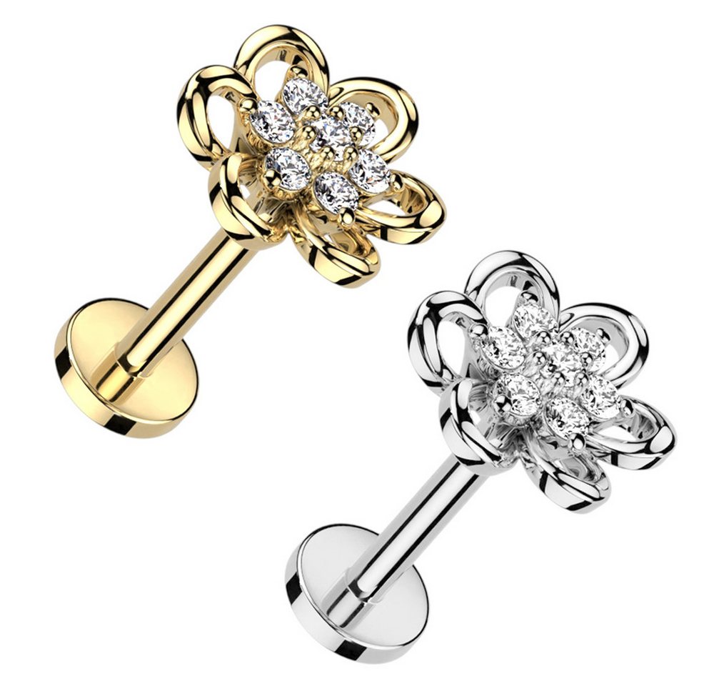 Taffstyle Piercing-Set Heliy Tragus Knorpel Labret Piercing Stecker Kristall Blume Flach (Ohr Tragus Helix Lobe Knorpel Piercing), Piercing Ohr Lippenpiercing L – Bild 2 von 3