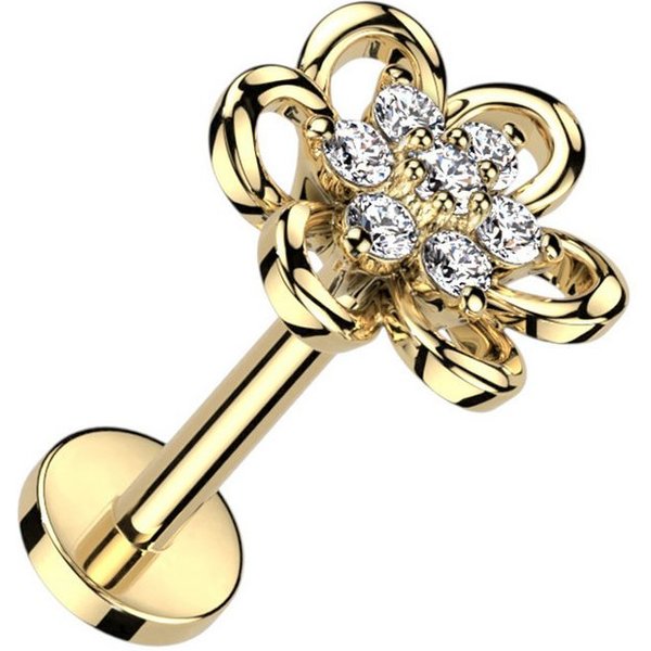 Taffstyle Piercing-Set Heliy Tragus Knorpel Labret Piercing Stecker Kristall Blume Flach (Ohr Tragus Helix Lobe Knorpel Piercing), Piercing Ohr Lippenpiercing L