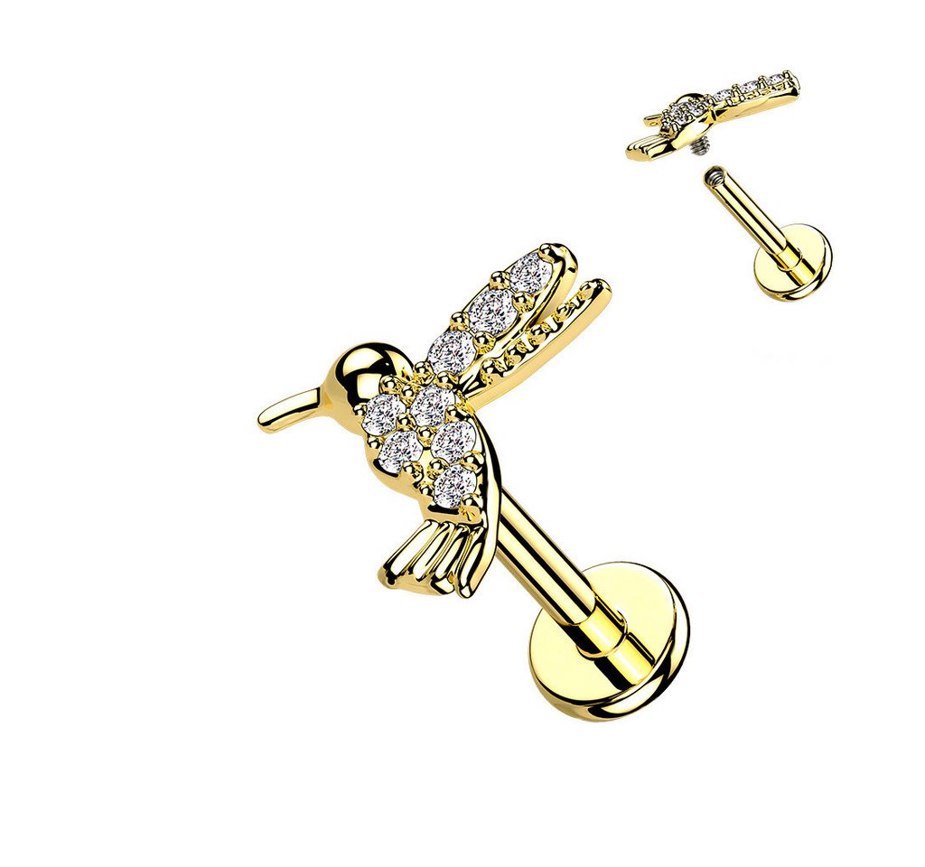 Taffstyle Piercing-Set Labret Tragus Monroe Piercing flach Zirkonia Koilbri Gold 8mm (Helix Rook Lobe Daith Conch Orbital Snug Ohrring Piercing), Helix Innengew – Bild 3 von 4