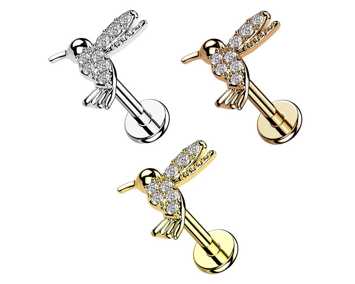 Taffstyle Piercing-Set Labret Tragus Monroe Piercing flach Zirkonia Koilbri Gold 8mm (Helix Rook Lobe Daith Conch Orbital Snug Ohrring Piercing), Helix Innengew – Bild 4 von 4