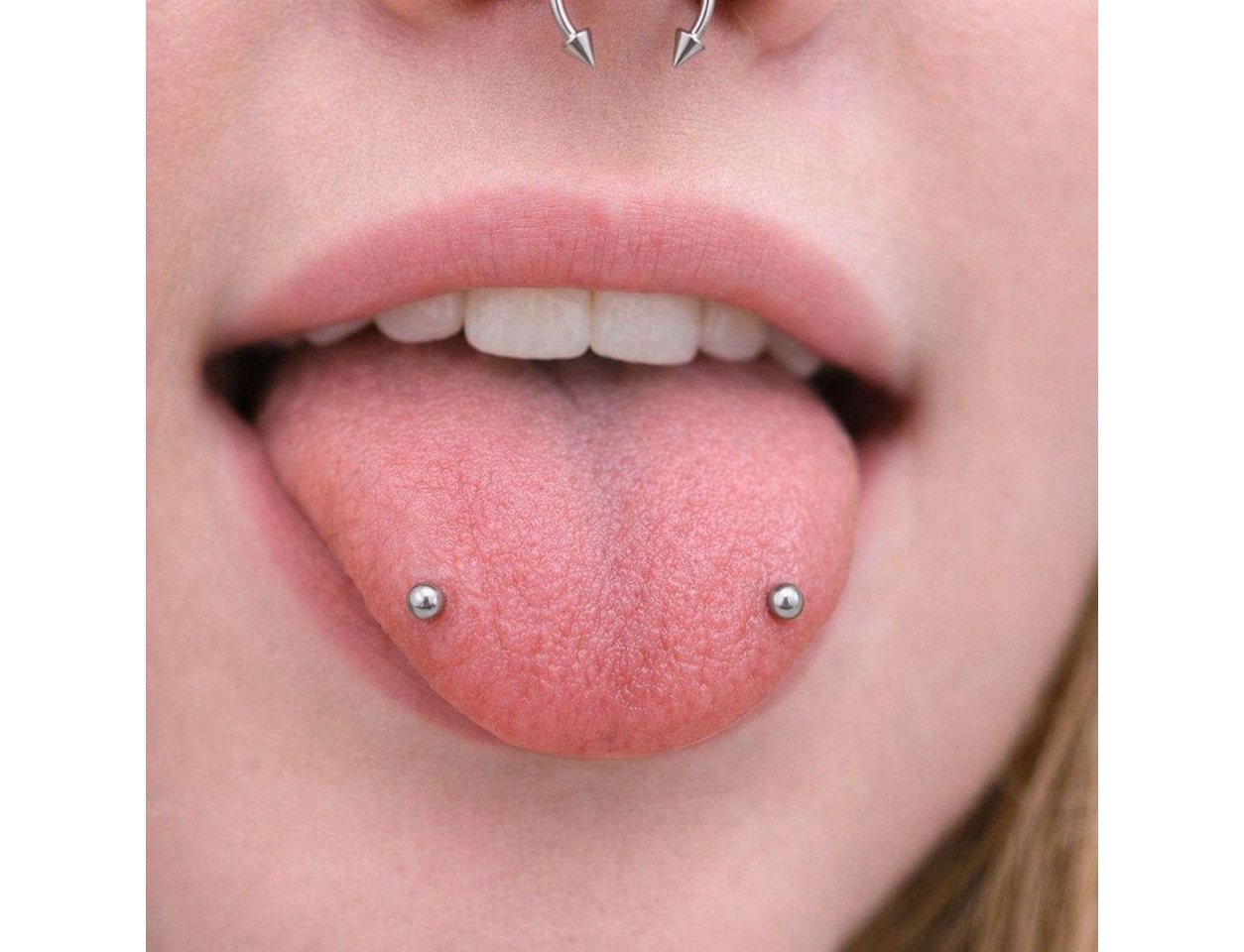 Taffstyle Piercing-Set Snake Eyes Piercing Curved Barbell Chirurgenstahl Zungenpiercing (Zungenpiercing Snake Eye mit Kugeln glänzend hautfreundlich Chirurgenst – Bild 2 von 4