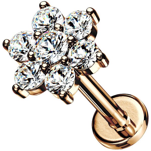Taffstyle Piercing-Set Tragus Labret Ohr Stecker Piercing flach Zirkonia Blume Rosegold 8mm (Helix Rook Lobe Daith Conch Orbital Snug Ohrring Piercing), Helix I
