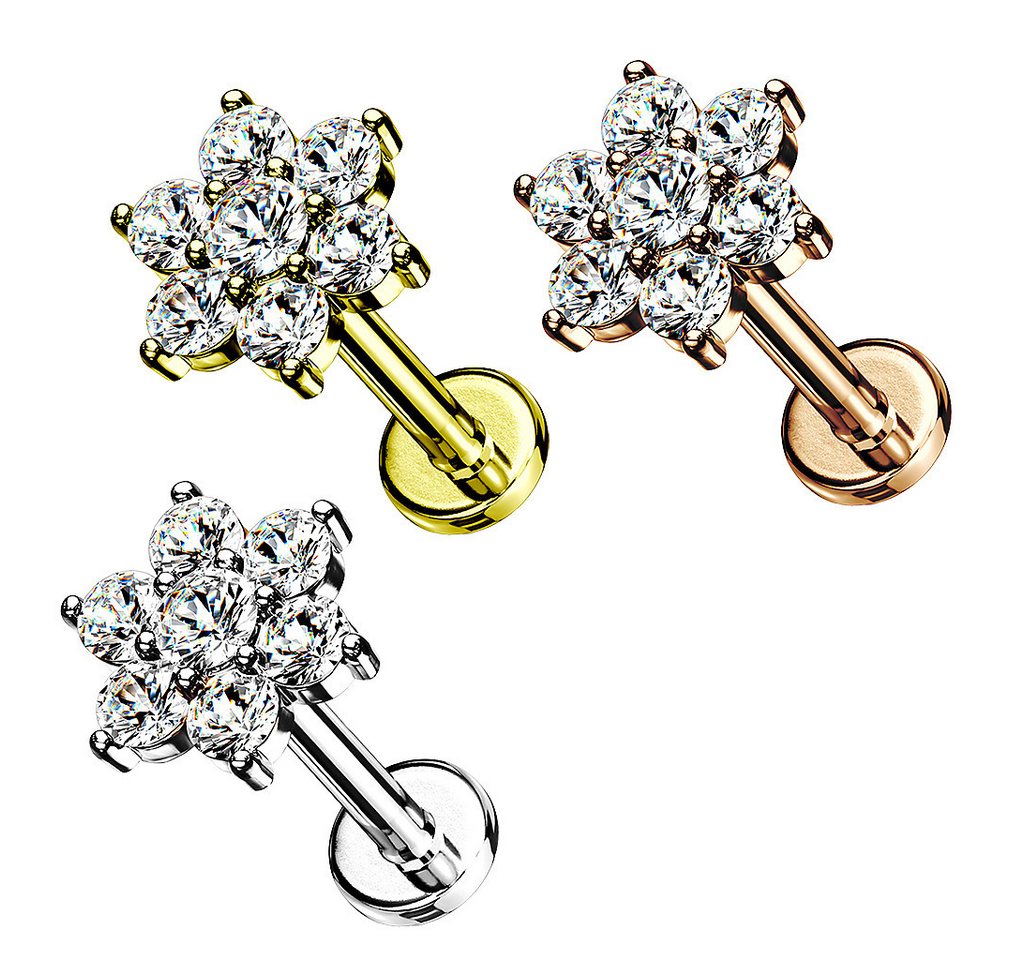 Taffstyle Piercing-Set Tragus Labret Ohr Stecker Piercing flach Zirkonia Blume Rosegold 8mm (Helix Rook Lobe Daith Conch Orbital Snug Ohrring Piercing), Helix I – Bild 3 von 3