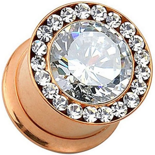 Taffstyle Plug Piercing Rosegold Rose Gold IP Multi Kristalle, Ohr Plug Flesh Tunnel Piercing Ohrpiercing Edelstahl Rosegold
