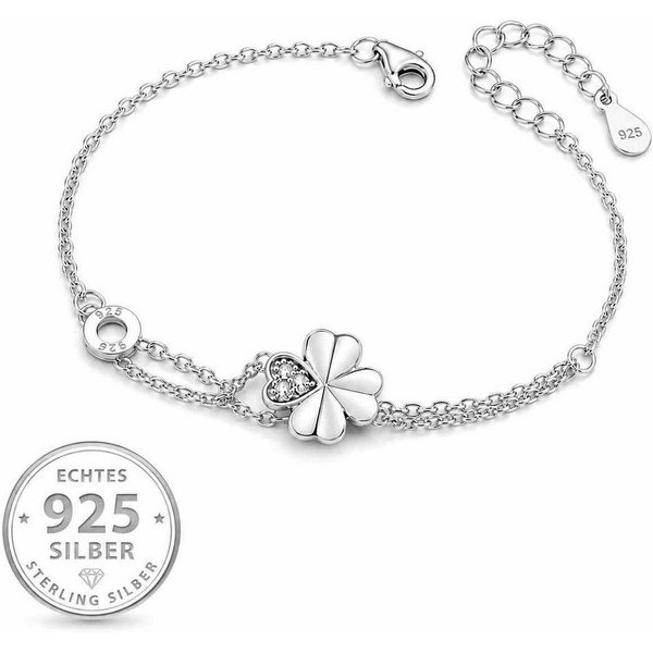 Taffstyle Silberarmband Glücksarmband Kleeblatt 925 Sterling Silber filigran Damen Schmuck (Zartes Silberarmband mit Kleeblatt-Anhänger als Glückssymbol - Gesch