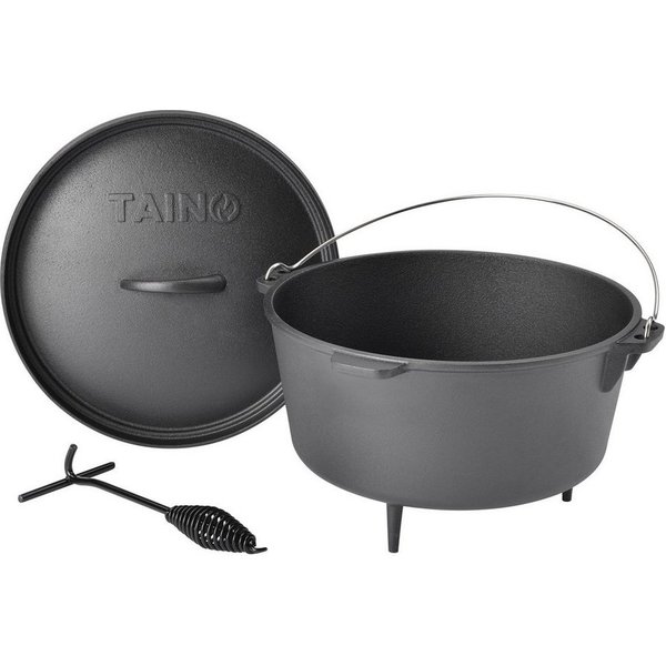 TAINO Feuertopf Dutch Oven, Gusseisen (1-tlg., 1x TAINO Dutch Oven 8L inkl. Deckelheber), 8L, Ø 30cm, Gusseisen, Schmortopf, inkl. Deckelheber, Schwarz
