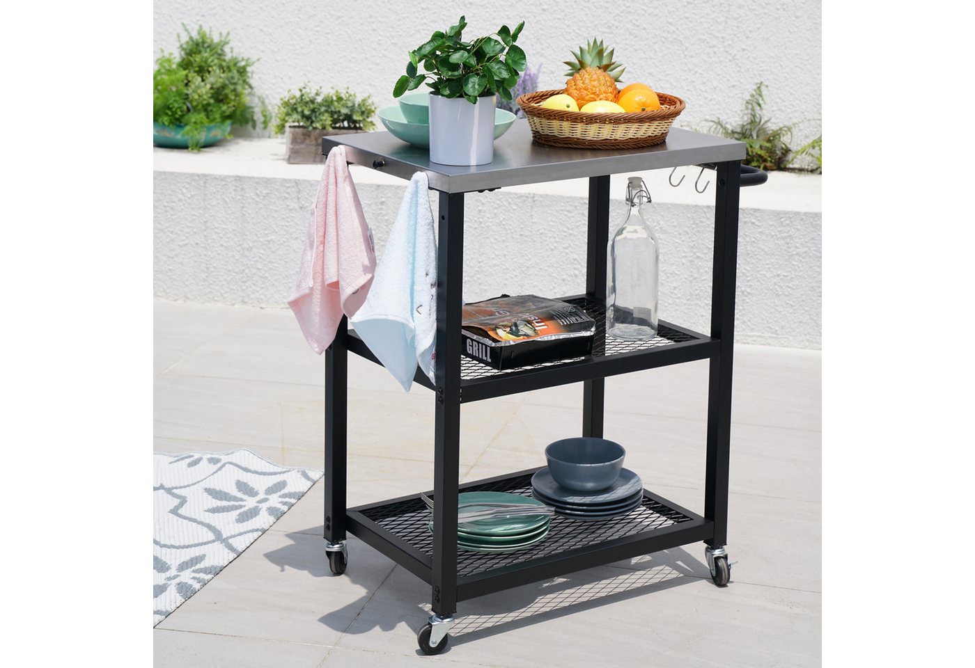 TAINO Gasgrill, NETIS Grillwagen, Grilltisch, Servierwagen, mit 4 Rollen – Bild 2 von 5
