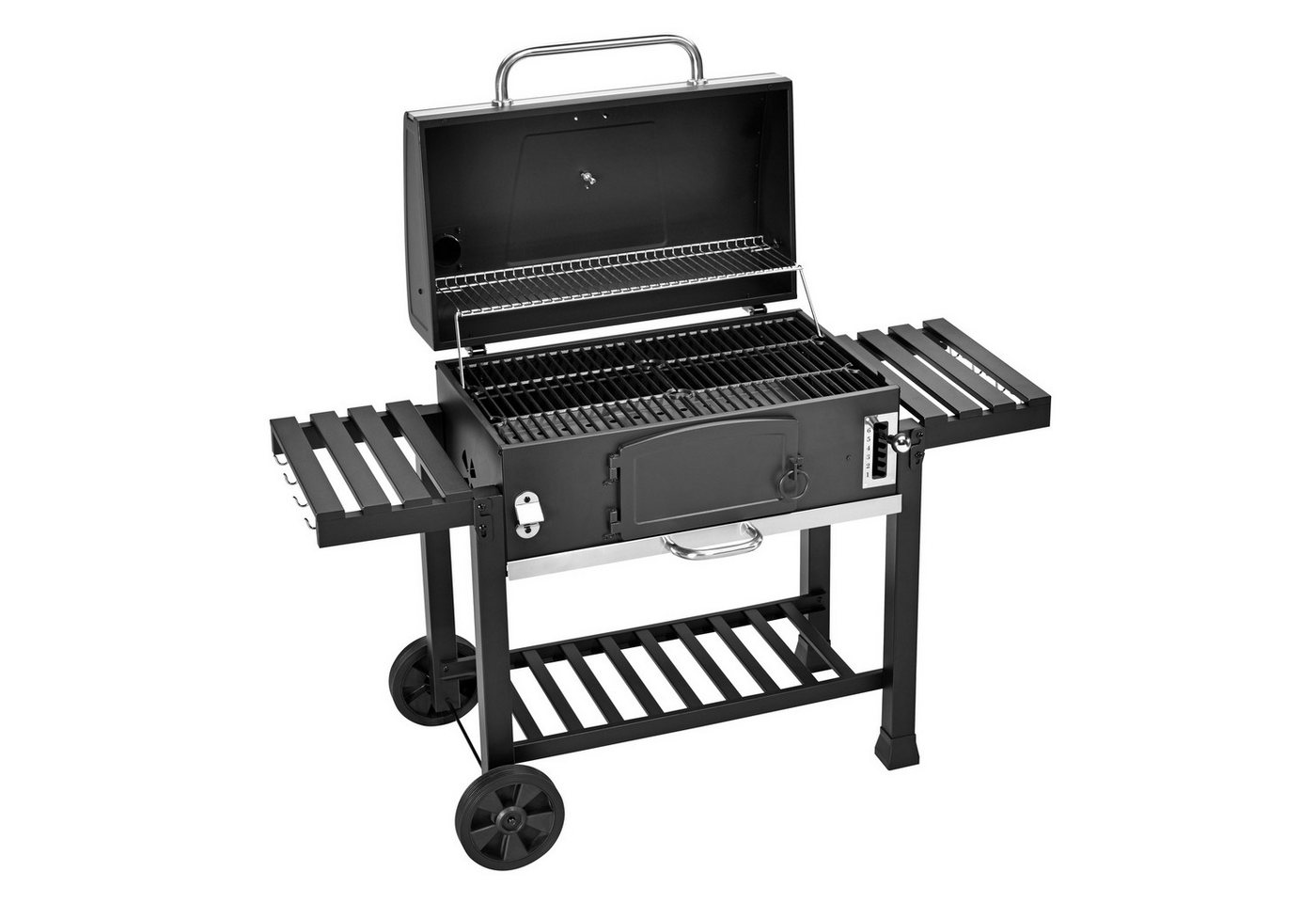 TAINO Holzkohlegrill, HERO XXL, Grillwagen, Smoker, integriertes Thermometer, klappbare Seitentische – Bild 3 von 5