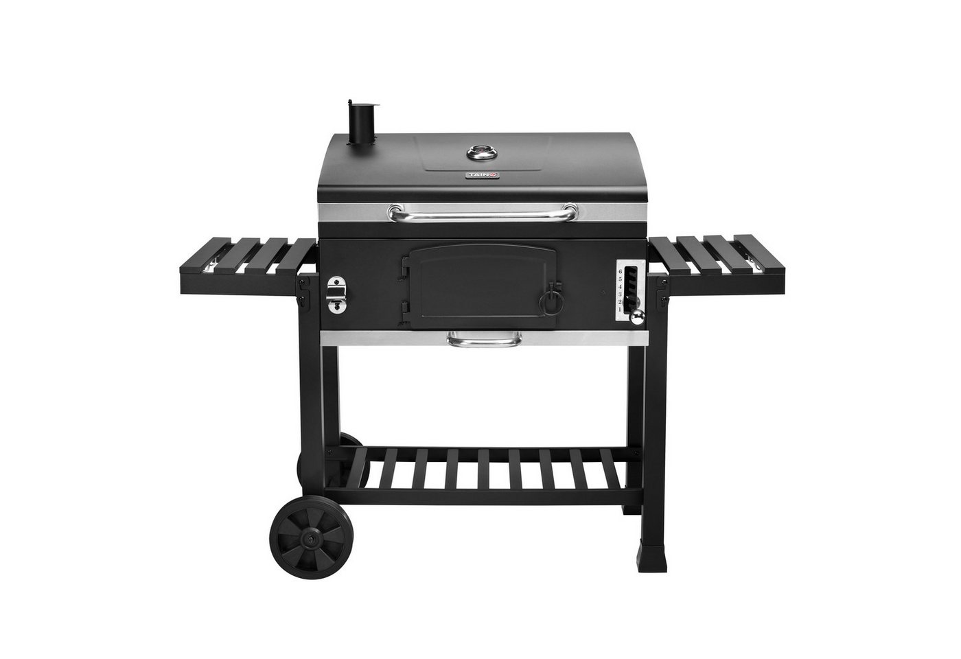 TAINO Holzkohlegrill, HERO XXL, Grillwagen, Smoker, integriertes Thermometer, klappbare Seitentische – Bild 4 von 5