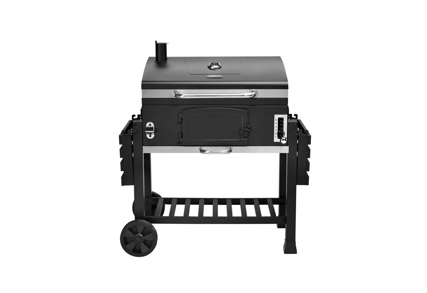TAINO Holzkohlegrill, HERO XXL, Grillwagen, Smoker, integriertes Thermometer, klappbare Seitentische – Bild 5 von 5
