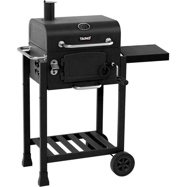 TAINO Holzkohlegrill, HERO, Grillwagen, Smoker, klappbarer Seitentisch, integriertes Thermometer