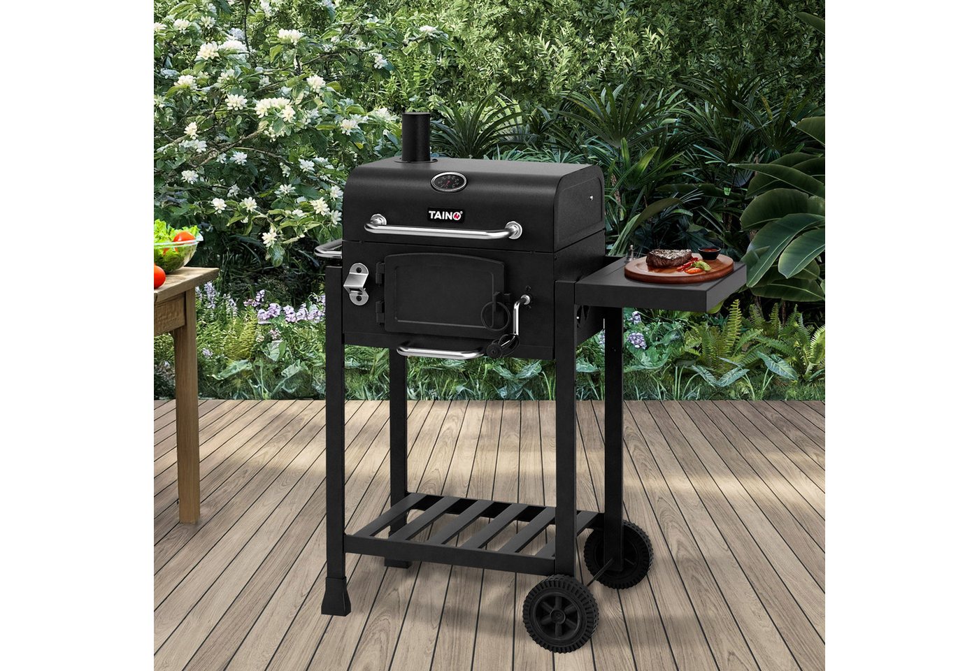 TAINO Holzkohlegrill, HERO, Grillwagen, Smoker, klappbarer Seitentisch, integriertes Thermometer – Bild 2 von 5