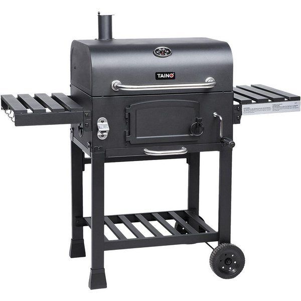 TAINO Holzkohlegrill, HERO XL, Grillwagen, integriertes Thermometer, klappbare Seitentische