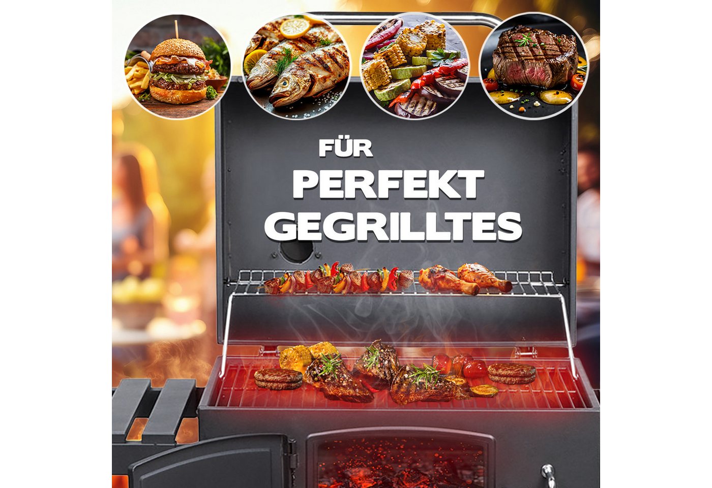 TAINO Holzkohlegrill, HERO XL, Grillwagen, integriertes Thermometer, klappbare Seitentische – Bild 2 von 5