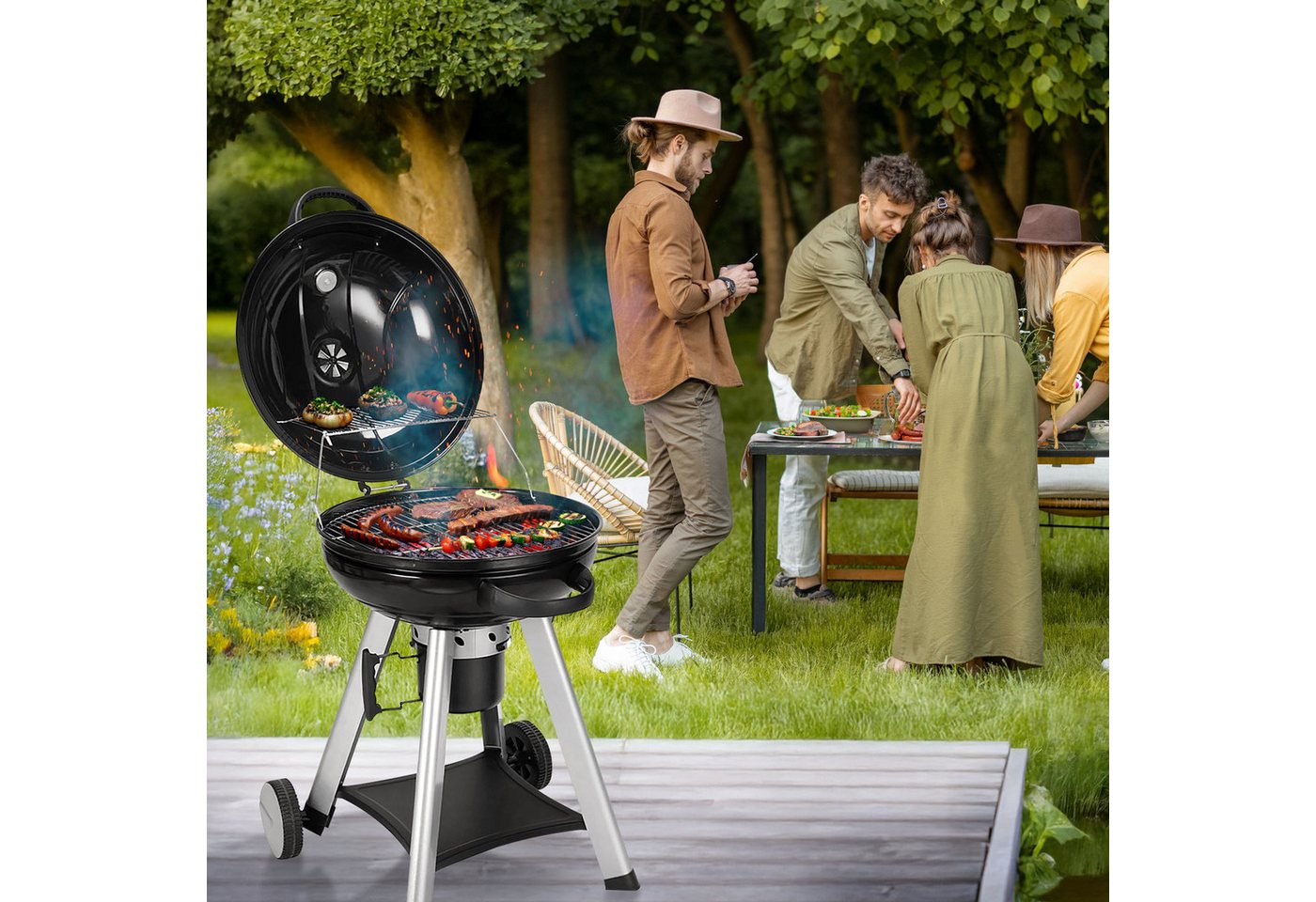 TAINO Holzkohlegrill, Kann mühelos auf- und zugeklappt werden, mit Warmhalterost – Bild 2 von 5